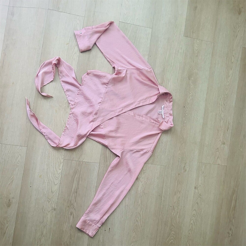 Victoria’s Secret PINK Blouse Womens XS Dusty Rose Satin Wrap Tie Waist - Picture 5 of 8